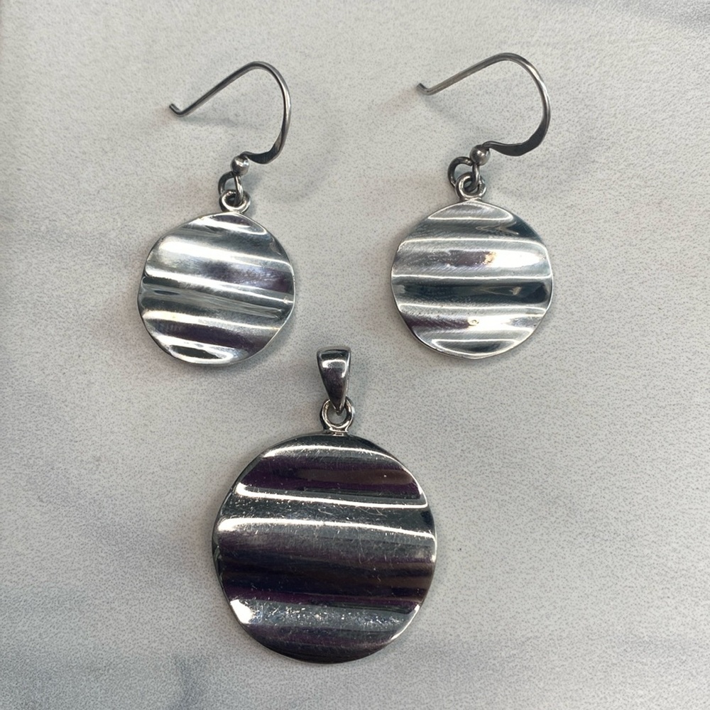 Earring & pendant‎ wavy coin set sterling silver 925